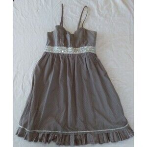 Daytrip Dress Gray Strappy Babydoll Lace Ruffles Rhinestones Beads Womens Medium